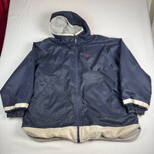 90s Nike Reversible Hooded Jacket Navy Blue Gray Nylon Fleece Mens L vintage