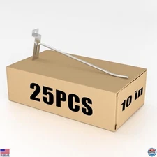 25 Pack Silver 10" Wall Mounted Slatwall Hooks - Heavy-Duty Storage Solution