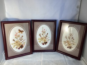3 Vtg Figi Giftware Handmade Dried Flowers Pictures