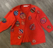 Michael Simon Women's Cardigan Sweater Vintage Embellish Ornaments, Size L