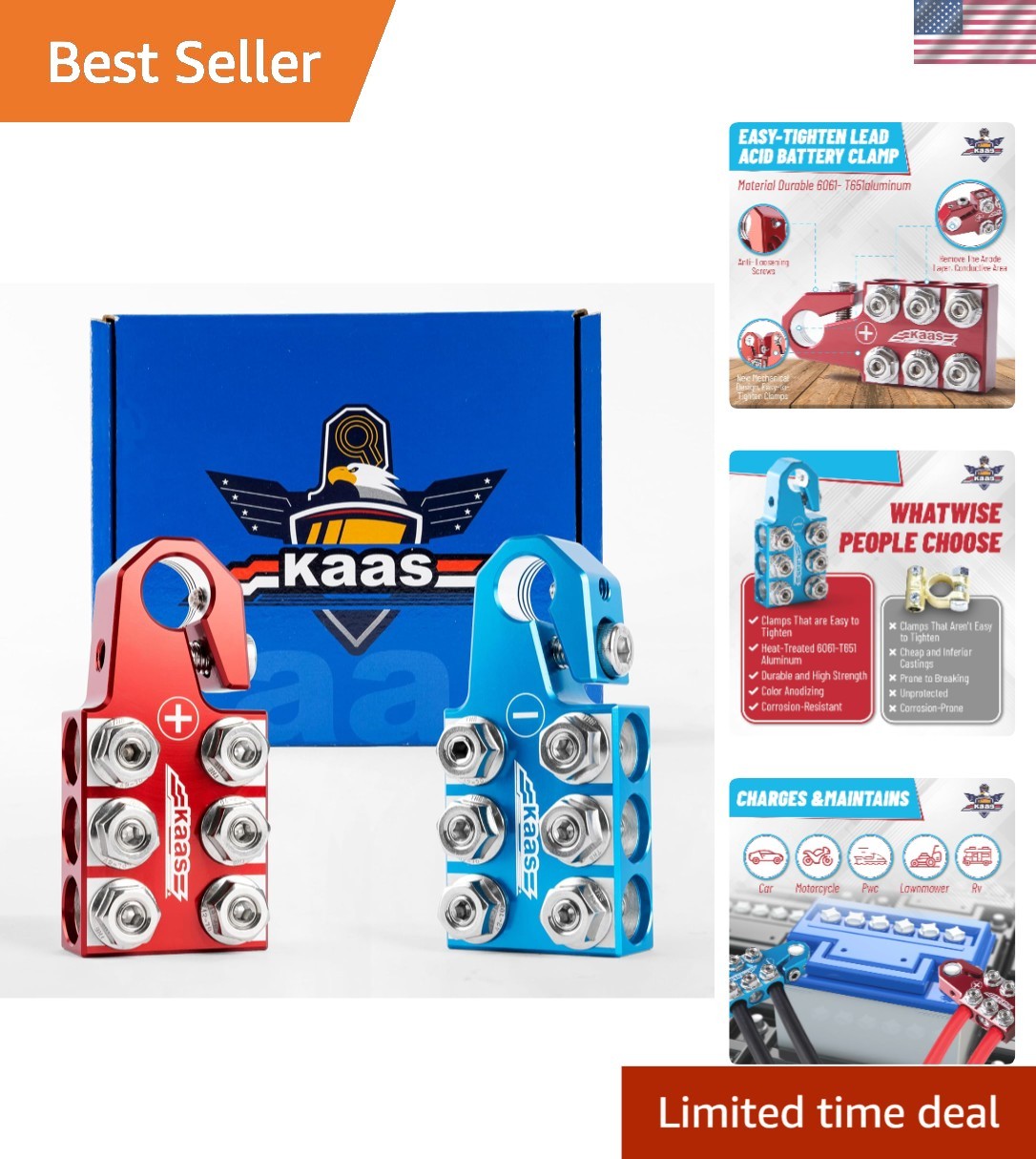 Color-Coded SAE/DIN/EN Battery Terminal Connectors with 12-Way Clamps