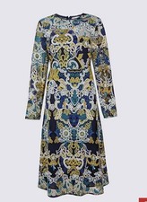  Marks & Spencers Blue lace dress size 22 Embroidery knee length 