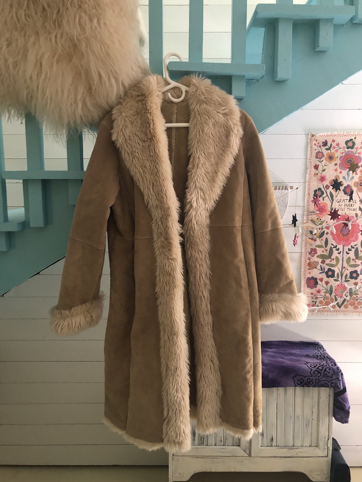 Penny Lane Wilsons Leather Coat Womens Size Large Tan Suede Faux Fur Jacket VTG image 2
