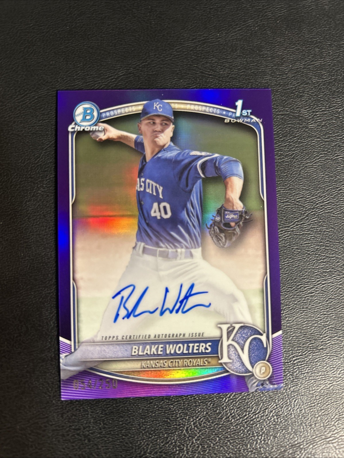 2025 Bowman Chrome Prospects Blake Wolters Purple Auto /250 1st KC Royals