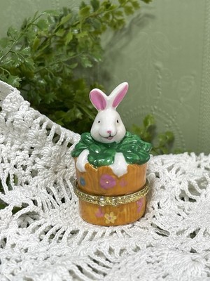 Miniature Easter Bunny Rabbit Mini Carrot Hinged Trinket Keepsake Box