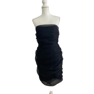 Cynthia Rowley Black Ruched Strapless Dress Tulle Mesh Overlay Goth Glam 10 $395