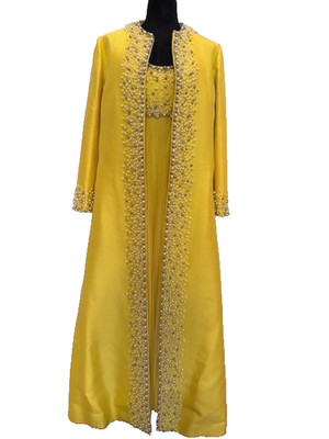 Vintage Glamorous Cocktail Evening 2-piece Gown with Duster Sunny Lemon Yellow M