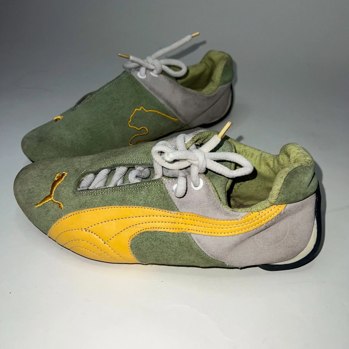 Y2K Puma scarpe da ginnastica in pelle verde vintage anni 2000 US 8 5