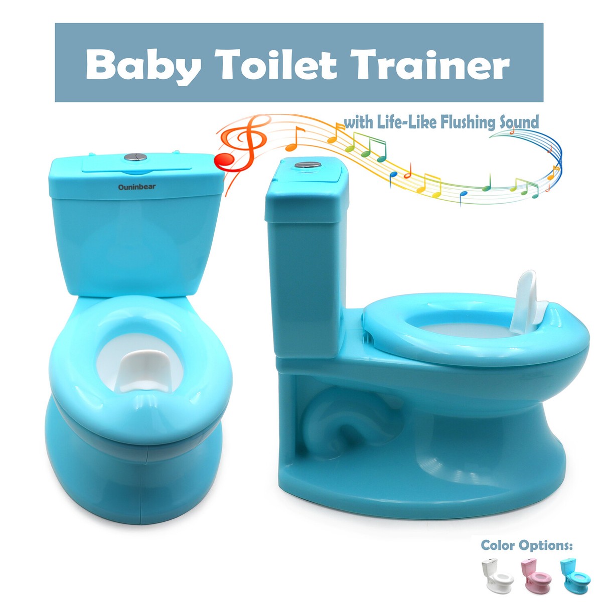 Blue Portable Toddler Potty Training Toilet w/ Flushing Sound Baby