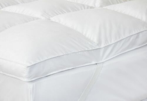 LUXURY GOOSE FEATHER & DOWN 15% MATTRESS TOPPER ENHANCER OVERLAY - COTTON CASING - Picture 2 of 12
