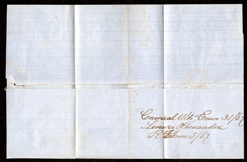 CHILE 1867 10 CENTAVOS SCOTT #12 (X2) SELLO DE CUATRO MÁRGENES ATADO EN CUBIERTA DOBLADA Foto 3 de 3