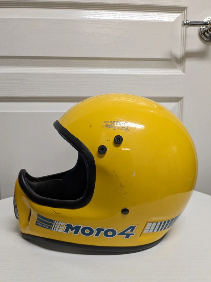 Vintage 1980's BELL MOTO 4 Yellow Motorcycle Helmet Full Face 7 3/8  - Image 2 of 4