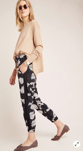 The Odells Anthropologie Black Printed Jogger Pants Size Small - Picture 3 of 8