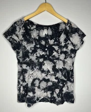 Free People Tie Dye Mesh Eyelet Blouse Size Medium Iridescent Button Boho Hippie