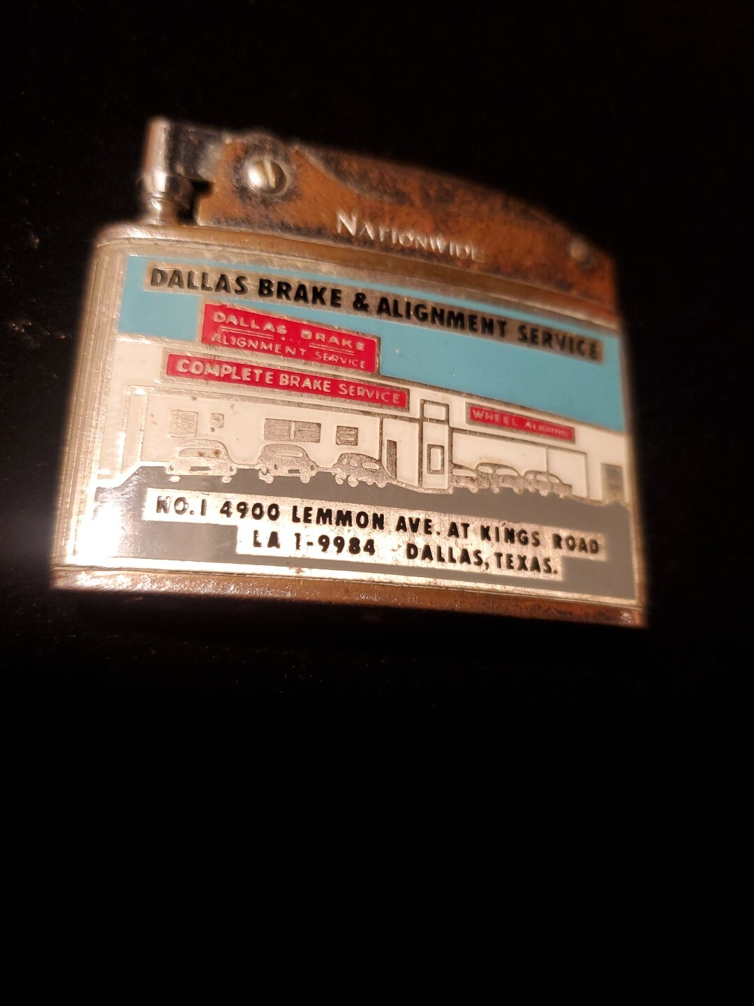 Vintage Nationwide Flat Adv. Lighter Dallas Brake & Alignment Service