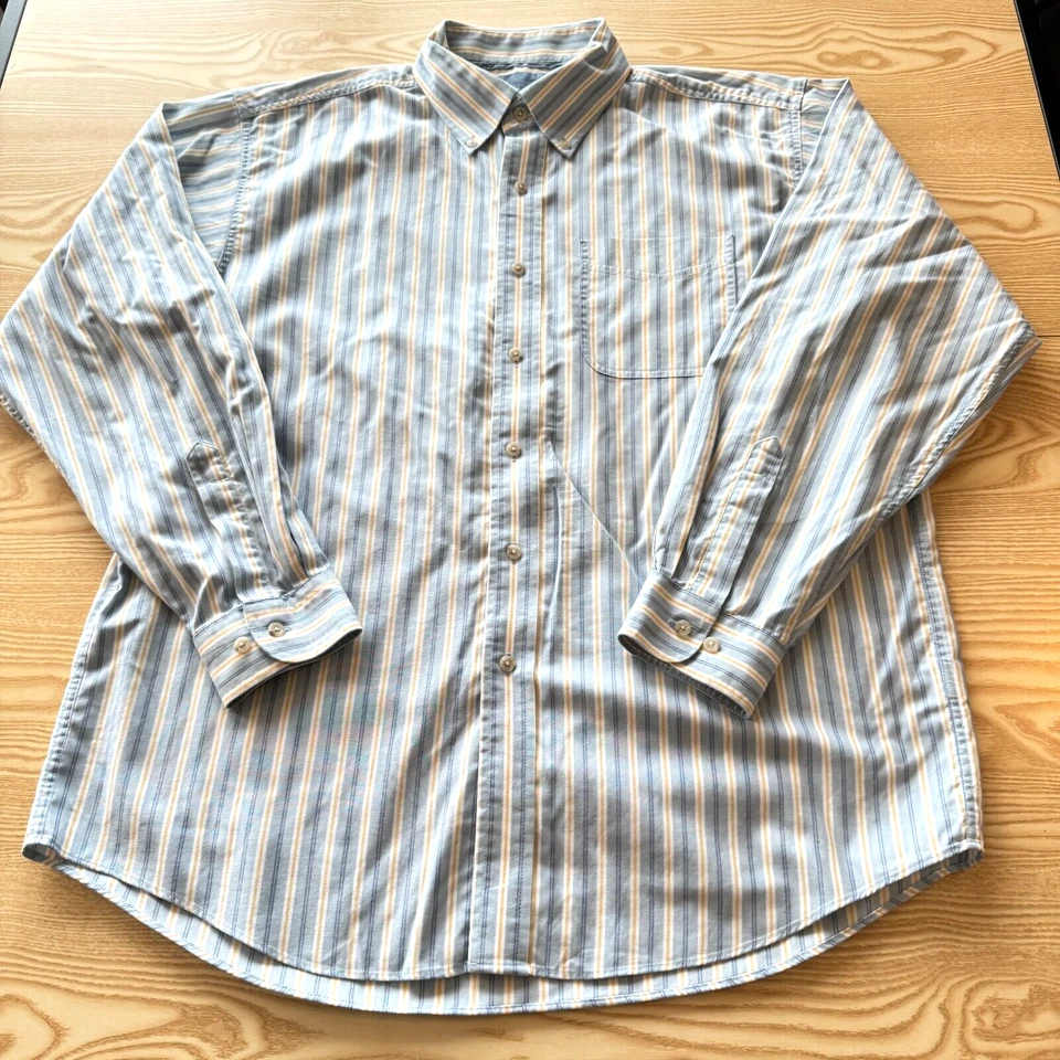 L.L.Bean Large Shirt Mens Blue White Striped 26" Pit-to-Pit Designer Fashion Men - Image 4 of 4