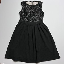 Xhilaration Lined Lace Top Fit & Flare Textured Dress In Black Size: Small