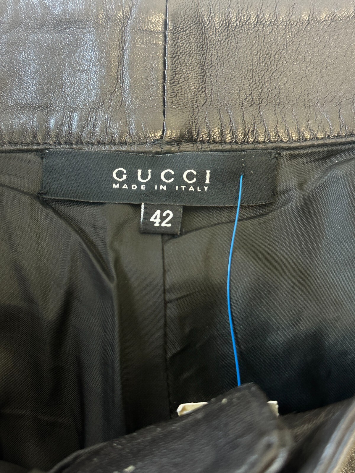 VINTAGE GUCCI Leather Flat Front Straight Leg Pants 42 Black Gold Button Pockets image 9