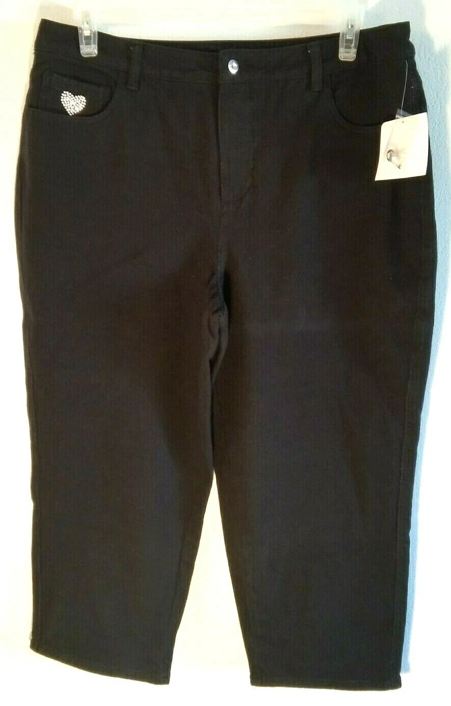 NWT Dream Jeannes Plus size 16 pants capris black stretch rhinestone heart NEW
