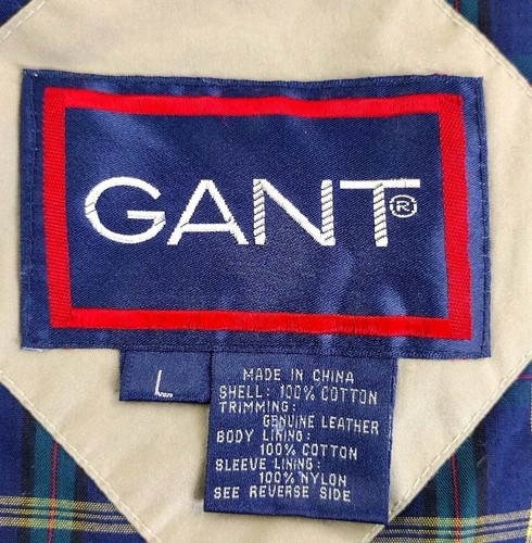 VTG GANT Lined Leather Collar Bomber Dad Grandpa Beige Jacket Size Large - Picture 10 of 10