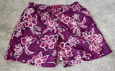 Lands End Men s Swim Trunks Board Shorts Purple White Hibiscus Sz L