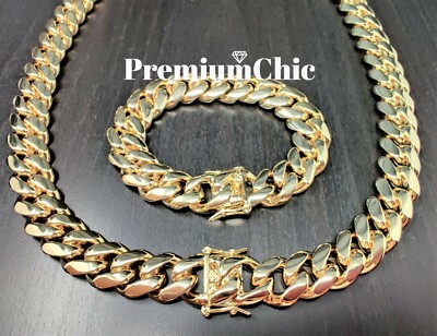 Mens 16mm Miami Cuban Link Chain – Heavy 18k/14k Gold Plated Stainless Steel, 8-30 Inch Lengths