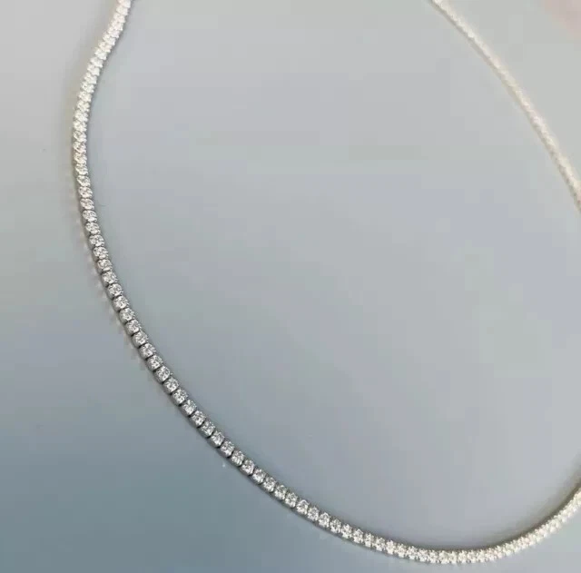 Collar Gargantilla Tenis Redonda Tester Pass Moissanite 3 mm Chapado en Oro Blanco 14K  Foto 4 de 4