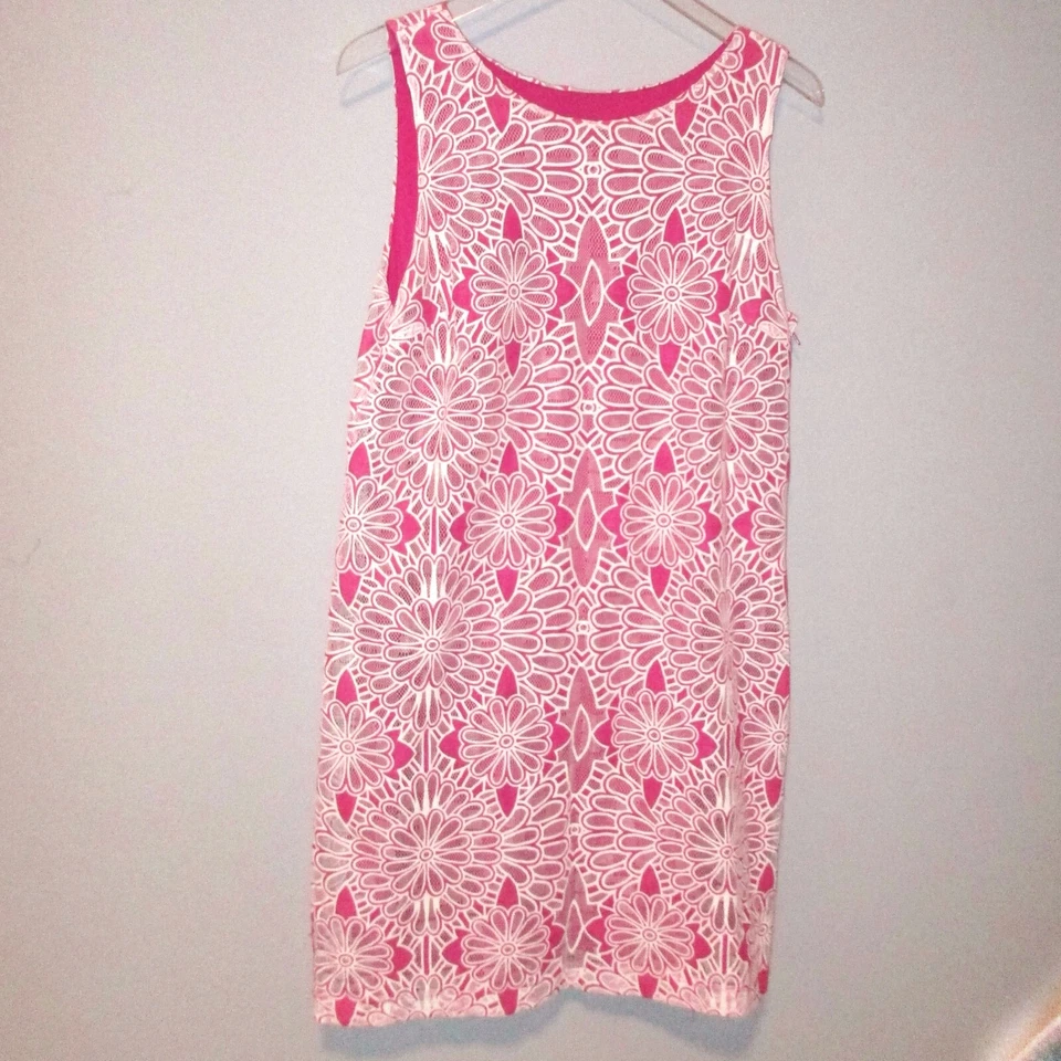 Vestido Vaina Belle Badgley Mischka Talla 12 Rosa Blanco Floral Encaje Superpuesto Forrado Foto 2 de 4