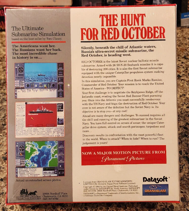 The Hunt For Red October (1984) 5.25" PC Datasoft Sealed - Image 2 of 4