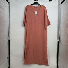 Barefoot Dreams Malibu Collection Sun Soaked Crinkle Cotton V-Neck Caftan Sz L