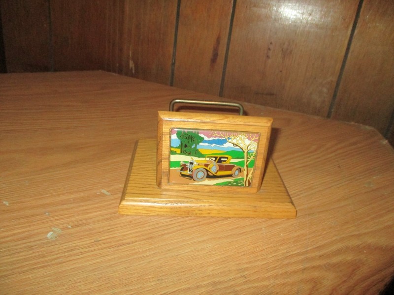 1985- ENESCO WOODEN LETTER HOLDER-OLD ROADSTER CAR DISPLAYED