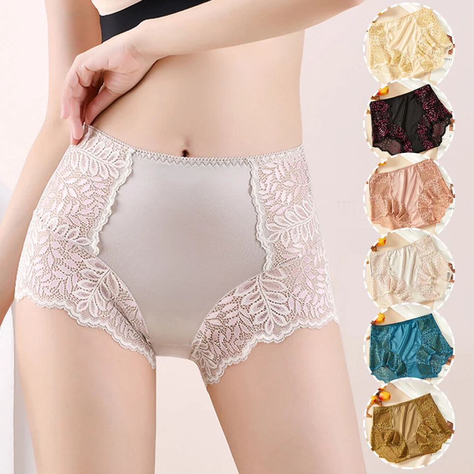 Ladies Womens Sexy Silky Satin Knickers Panties Lace High Waist Brief Underwear - Image 3 of 4