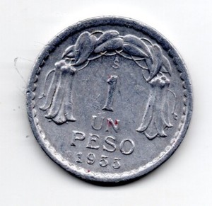 Chile 1955, Bernardo O'Higgins (1778-1842), 1 peso, aluminum.