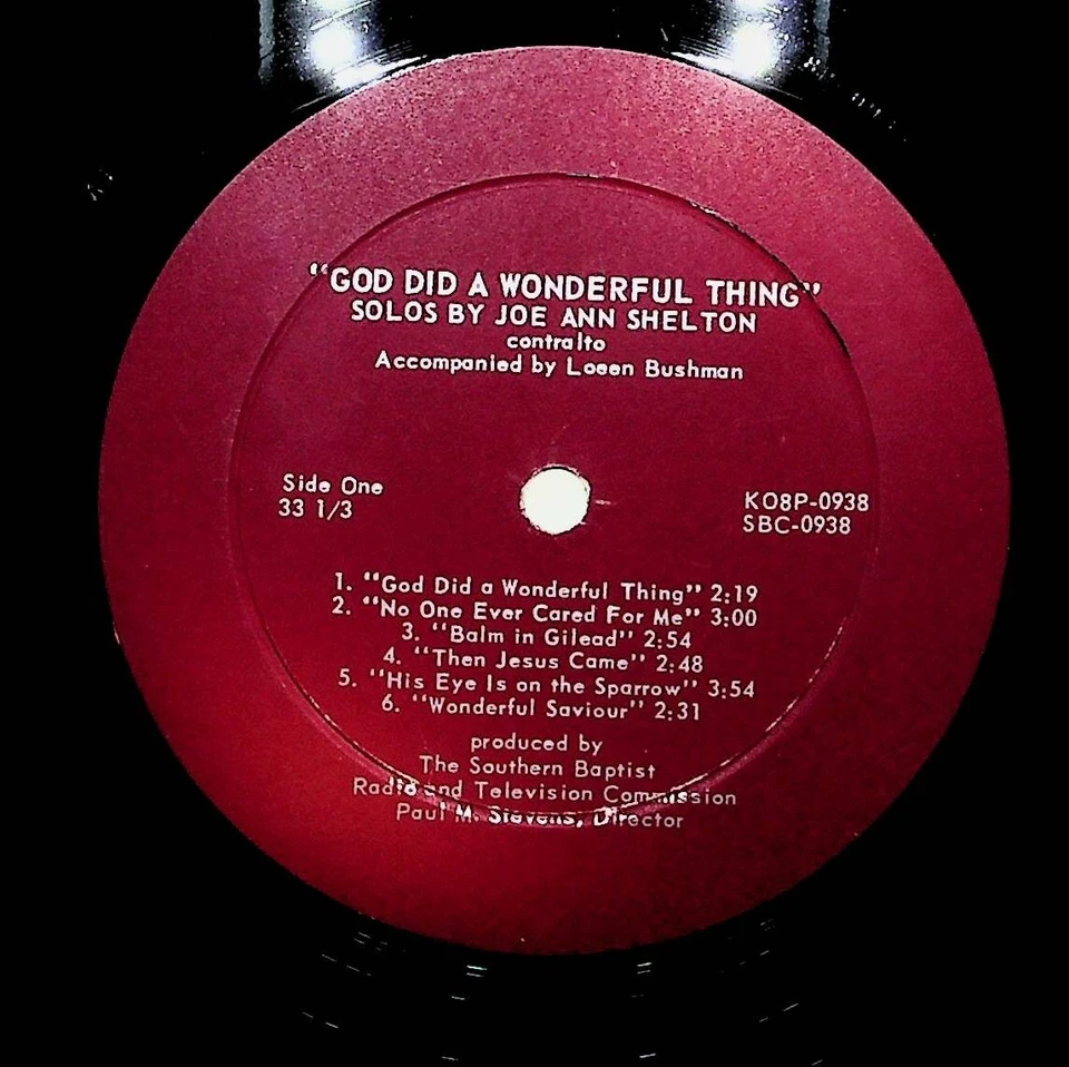 Joe Ann Shelton God Did A Wonderful Thing Gospel Baptist Choir Vinyl LP Record Foto 4 de 4