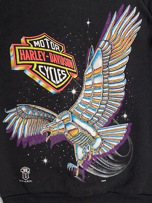 VTG MEDIUM Harley Davidson Sweat Shirt Chrome Eagle Black VTG MEDIUM Harley Davidson Sweat Shirt Chrome Eagle Black