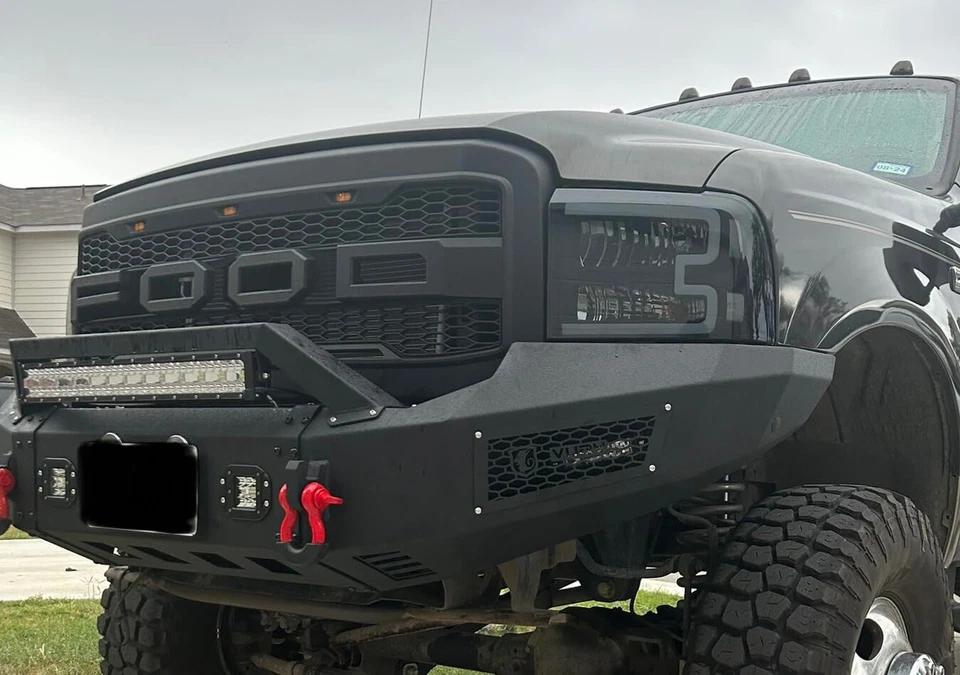 Parachoques delantero texturizado para Ford F250 F350 2005-2007 con placa de cabrestante y luces Foto 3 de 4