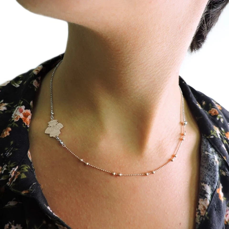 Collana Bicolore con Angelo in Argento 925 Placcato Oro Rosa - Immagine 3 di 3