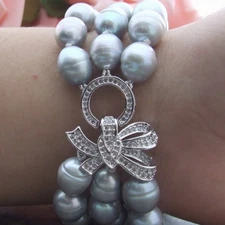 8'' 3 Rows Grey Rice Pearl Bracelet
