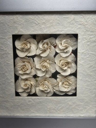 Nine Rose Floral Shadow Box Paper Flowers 9.25"x9.25" Silver Frame - Picture 2 of 5