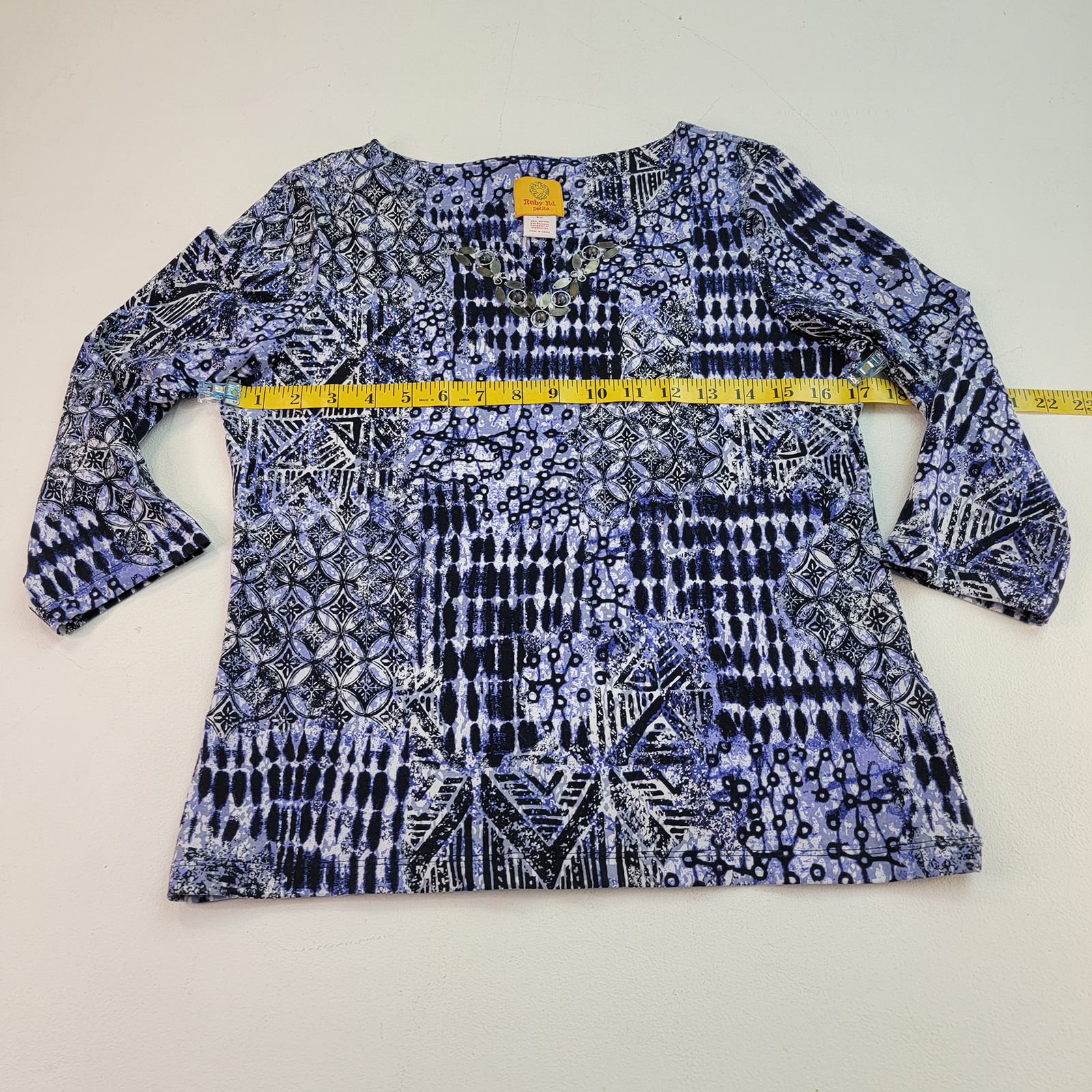 Ruby Red Top Womens PM Embellished Neck Geometric… - image 4