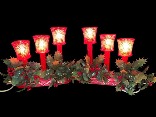Vintage ACLA Red Christmas Candelabras Votives Holly Pair Electric Excellent!