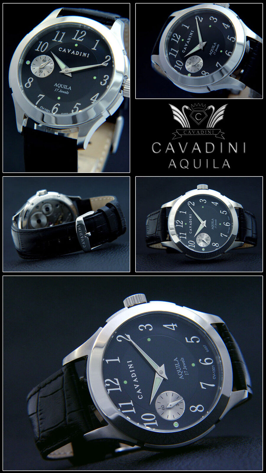 Hand - Wound Watch Men's Cavadini Unitas Swiss Made ETA-6497 Schwarz-Arabisch