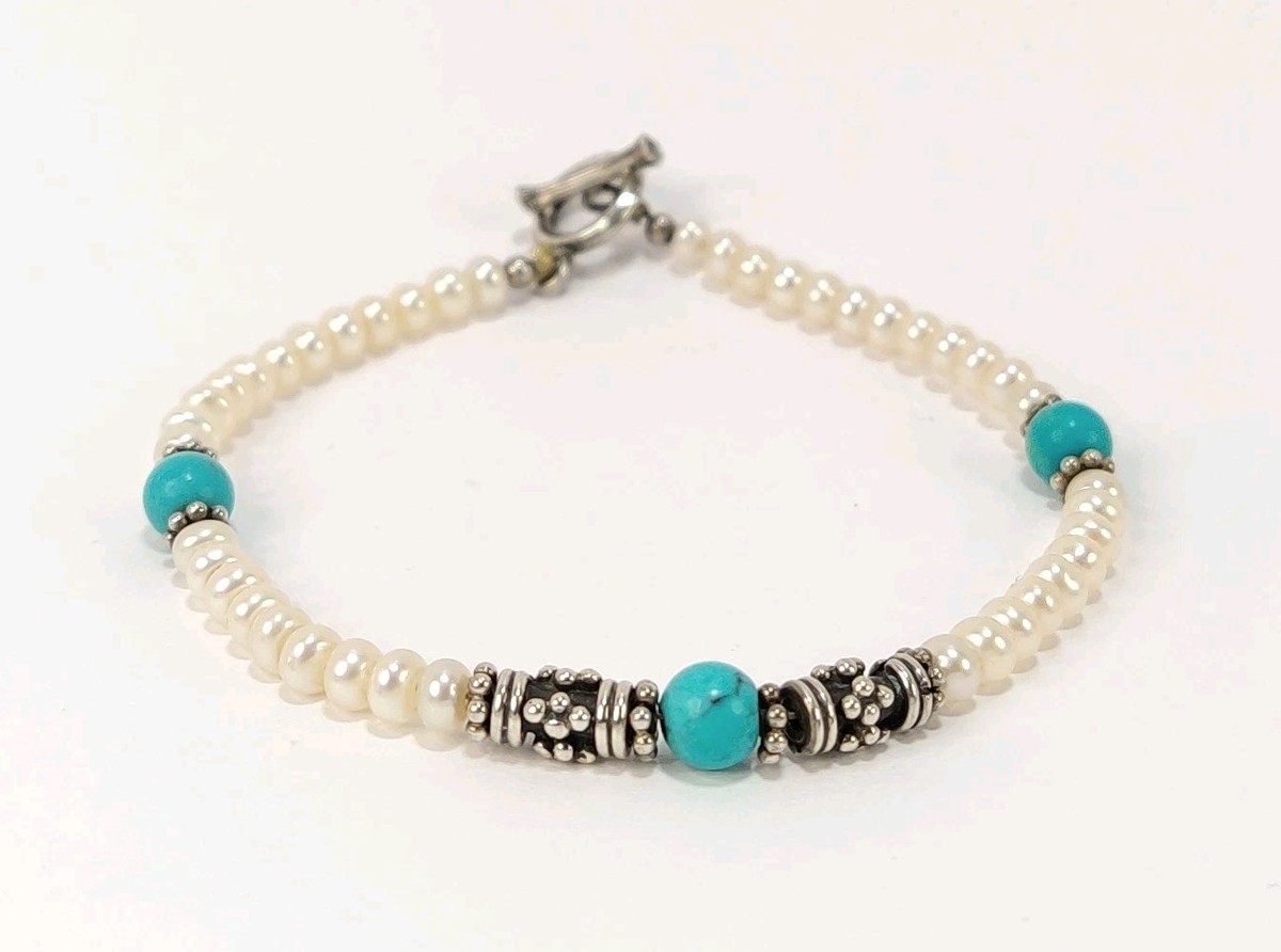 Lovely Vintage Genuine TURQUOISE FRESHWATER PEARL 925 Sterling