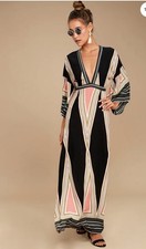 Lulus Montecito Black Print Maxi Dress Womens Small S New