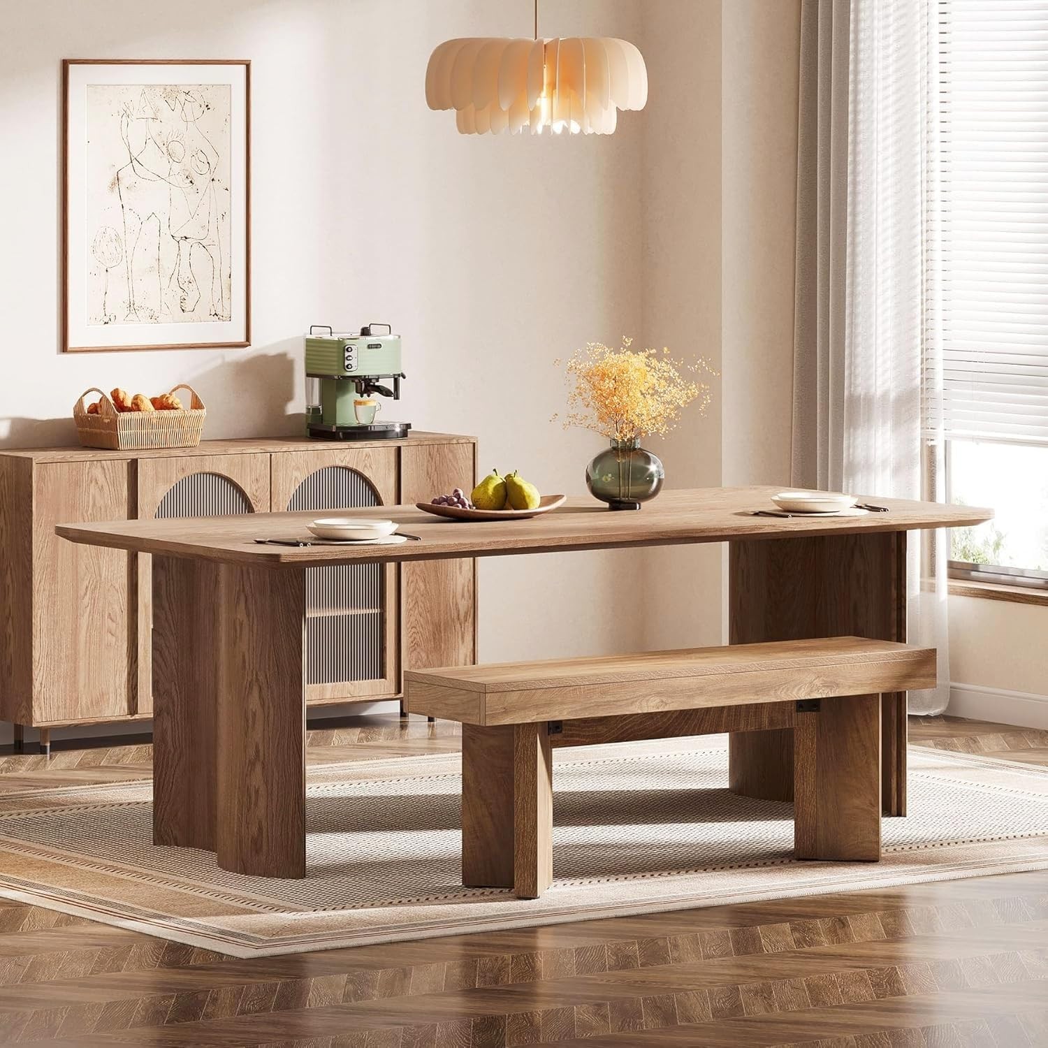 Wooden Entryway Bench, 47" Farmhouse Indoor End of Bed Bench Long Table Seat