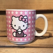 HELLO KITTY Pink White Cat Stars China Pottery Mug #NBR431
