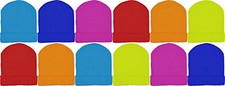 Kids Winter Beanies, 12 Pack Warm Cold Weather One Size Assorted Bright Colors