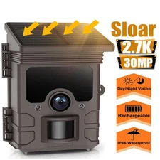 2.7K Trail Hunting Camera with Solar Panel 30MP Wildlife Game Cam Night Vision