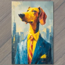 Art Print Dog Yellow Shirt Red Tie Blue Suit Skyscraper View Surreal Style