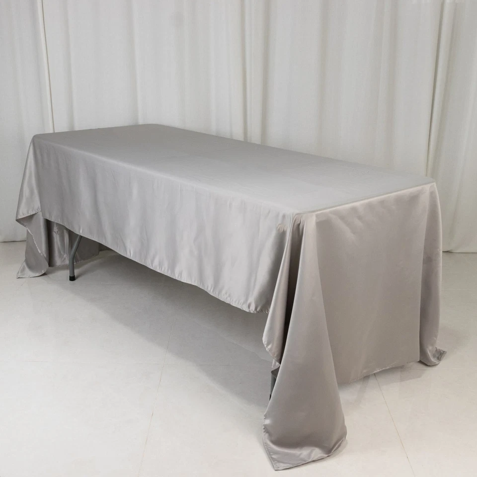Silver 60x126" RECTANGLE Lamour Satin TABLECLOTH Light Gray Party Home Banquet - Image 4 of 4